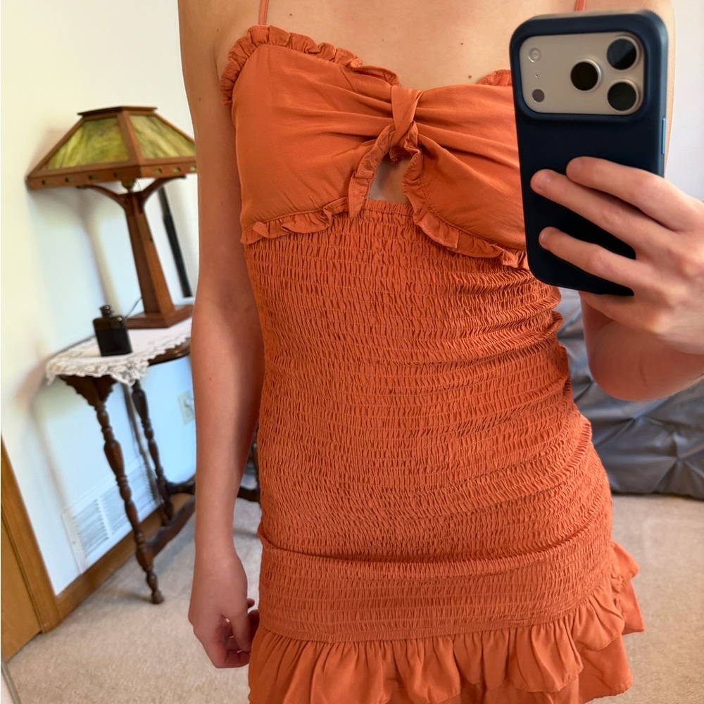 Elegant Orange Mini Dress with Ruffle Accents